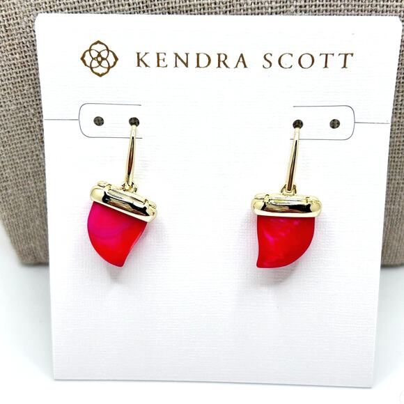 Kendra Scott Earrings Oleana Mother of Pearl Pink Red Shark Tooth Drop Dangle - Picture 1 of 4